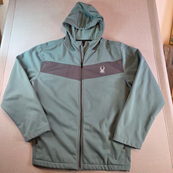 Spyder Men’s XL Hooded Full Zip Jacket Green Black Polyester - Picture 1 of 16